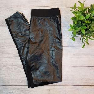 PINK black Faux leather leggings